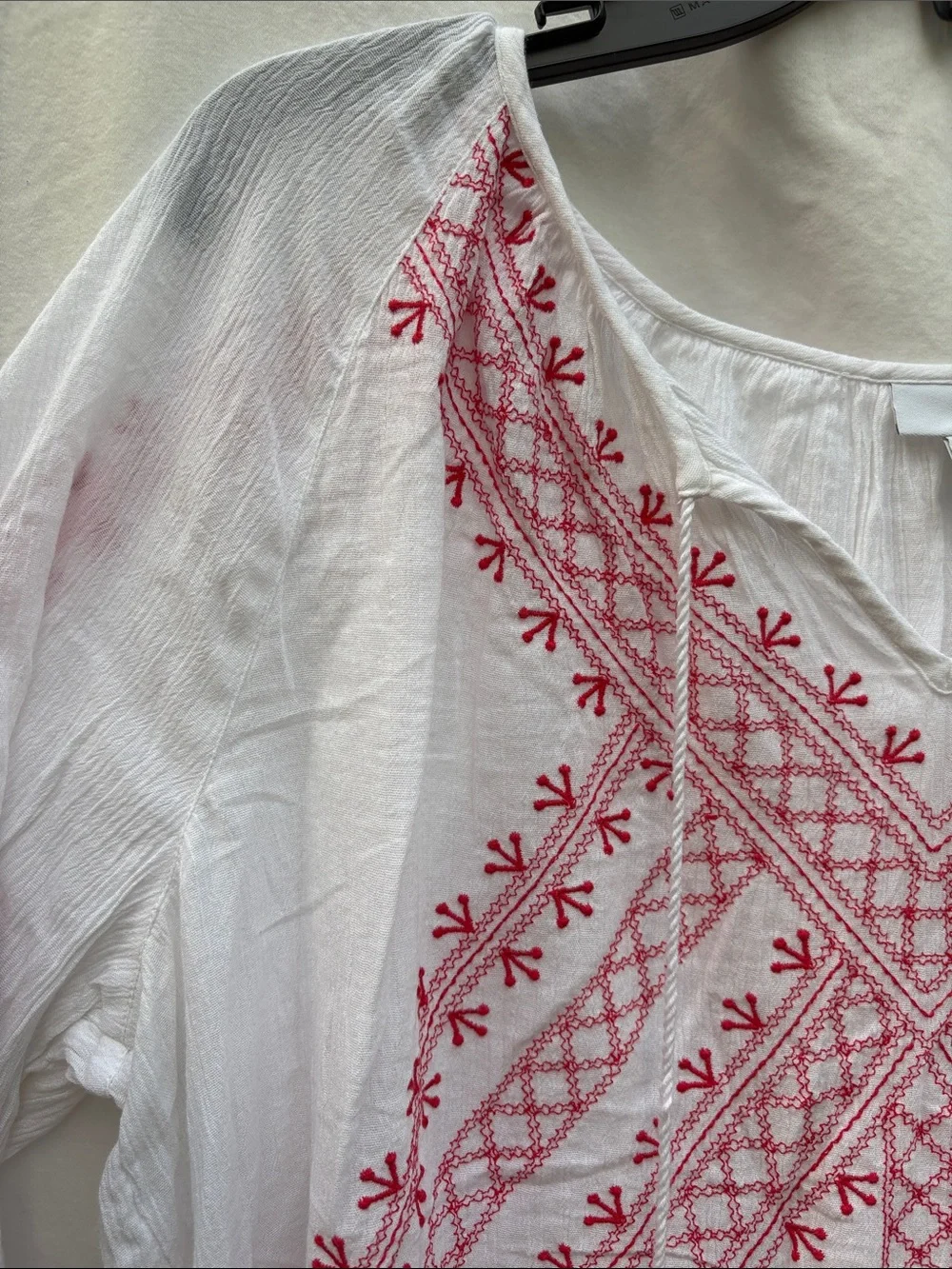 J. Jill White Peasant Tunic with Red Embroidery - Picture 6 of 14